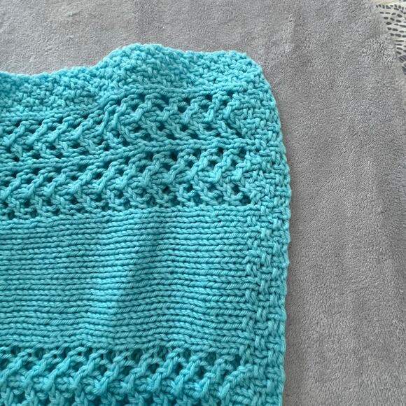 Handmade Knit Blanket Throw Afghan Throw Aqua Open Weave 60 x 54 inches - Picture 3 of 5